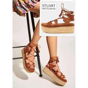 Stuart Weitzman Suede Boho Western platform espadrille sandal size 6